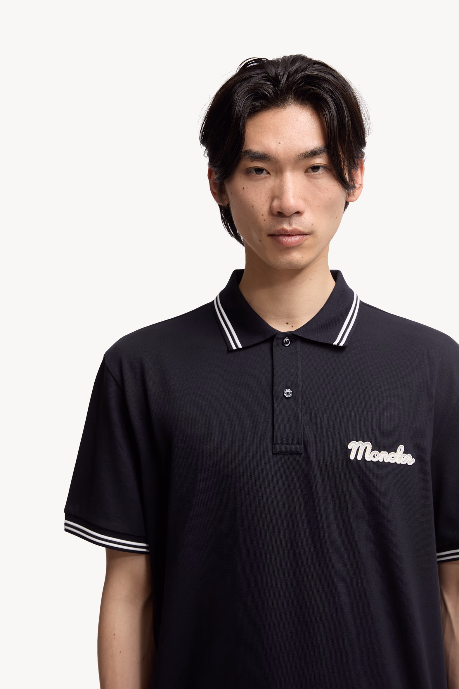 Embroidered Logo Cotton Piquet Polo Shirt Men Blue Moncler 6